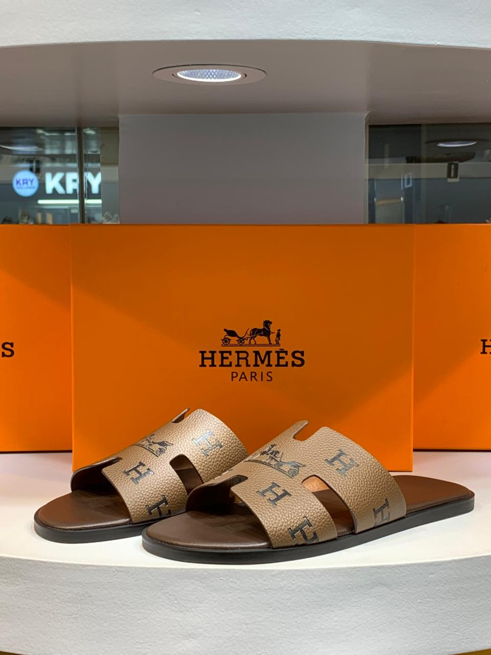 Hermes Textured Coffe Slide/Sandal (1:1)